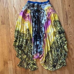 W118 sz 6Walter Baker Pleated Asymmetric Yellow Printed Women's Skirt great cond